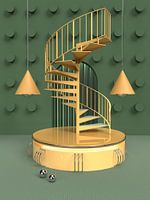 3D Abstract Green Yellow Spiral Stairs