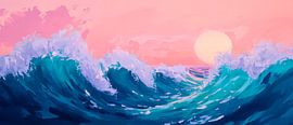 Wellen im Abendlicht unter rosafarbenem Himmel von Poster Art Shop