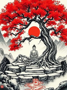 Boeddha / Boeddha Japanse inktschildering van MIROKKU