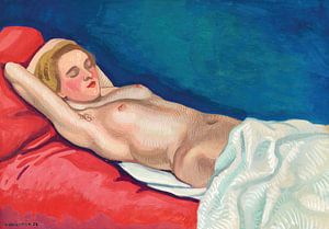 Félix Vallotton - Nackte Frau, die auf einem roten Sofa liegt (1923)