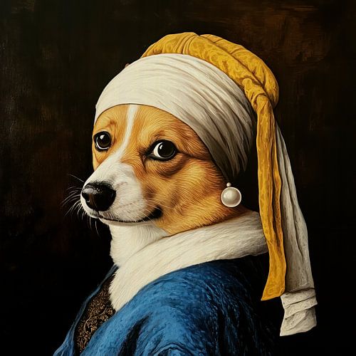 Le Corgi à la boucle d'oreille en perle