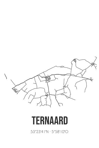 Ternaard (Fryslan) | Map | Black and white by Prints of Place