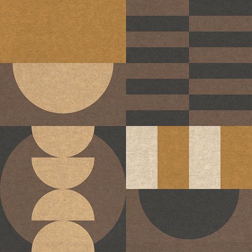 Retro Bauhaus geometrisch patroon in bruin, zwart geel