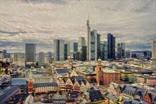Oeuvre d'art impressionniste Francfort : ligne d'horizon et maisons à colombages Francfort-sur-le-Ma