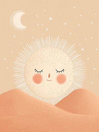 Verspielte Sonne-und-Mond-Illustration – Kinderzimmer im himmlischen Boho-Stil