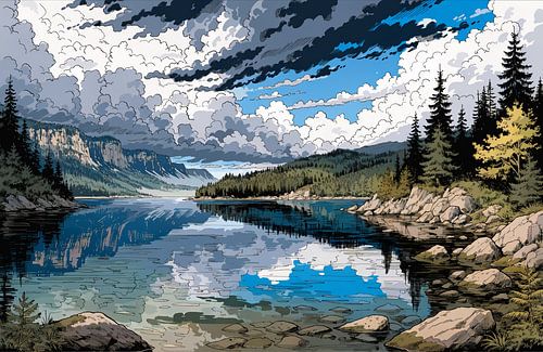 Panorama de la bande dessinée au bord du lac