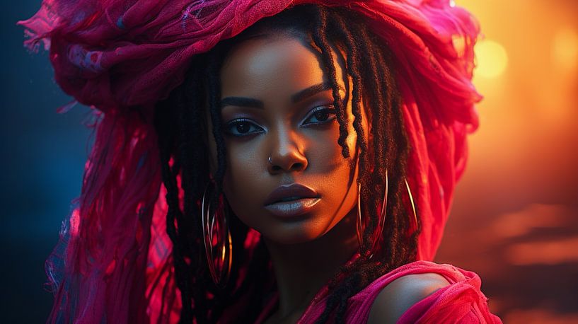 Portrait d'une femme noire avec un chapeau rouge par Animaflora PicsStock