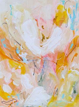 Zarte Gänseblümchen - warmes Pastell abstrakt und handbemalt von Qeimoy