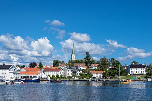 View of the town of Lillesand in Norway