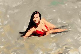 Silhouette sensuelle - Femme en bikini rouge - Peinture numérique figurative abstraite sur Dirk van der Ven