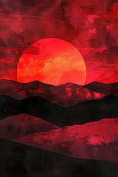 Abstracte zonsondergang met kleurrijk landschap van De Muurdecoratie
