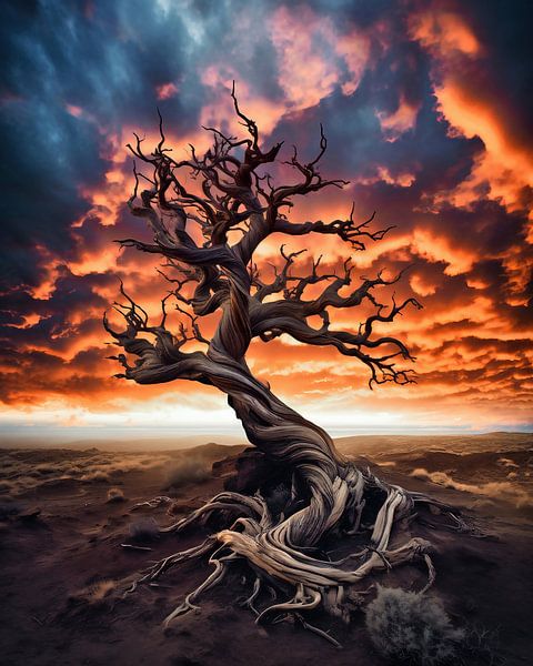 Eenzame boom in de woestijn van fernlichtsicht