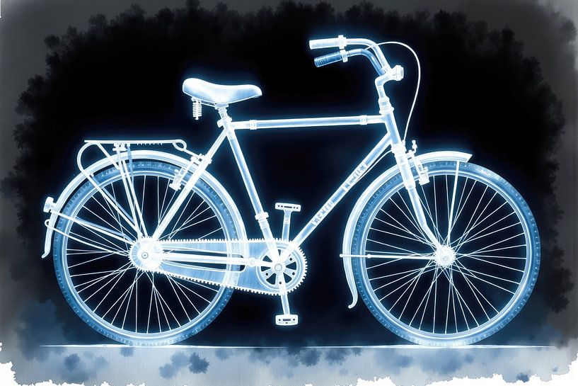 Gloeiende fiets in donkere kamer x-ray stijl van Markus Gann