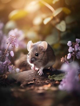 Une souris rêveuse dans une splendeur florale sur Eva Lee