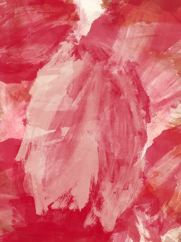 Peinture abstraite en rouge, rose et blanc sur Dina Dankers