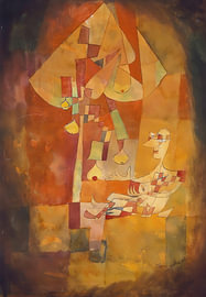 Figure cubiste en ocre sur Lydia Barber