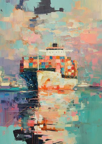 Expressief containerschip op het water