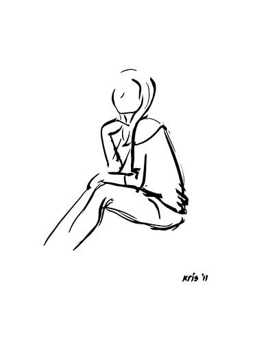 Inkt tekening vrouw zittend van Kris Stuurop
