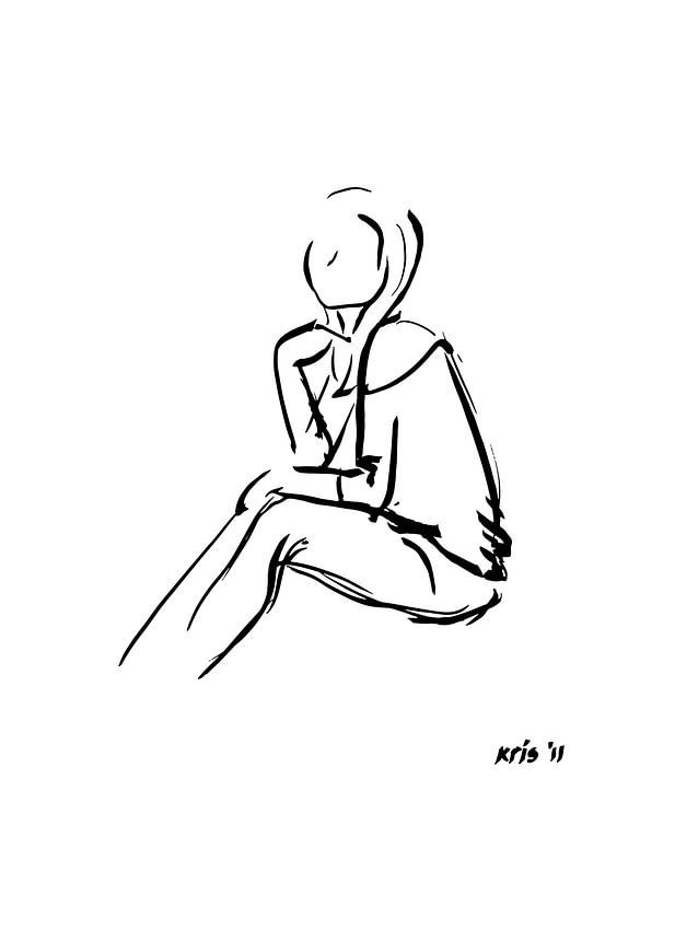 Inkt tekening vrouw zittend van <span class="secondary-font">Kris Stuurop</span>