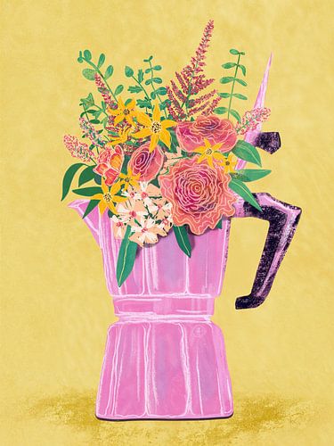 Espressomaker met bloemen