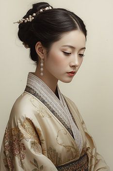 Femme chinoise originale portant des vêtements et des bijoux traditionnels du XVIIIe siècle.