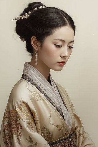 Original chinesische Frau in traditioneller Kleidung und Schmuck aus dem 18. Jahrhundert. von Brian Morgan