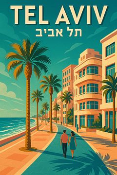 Tel Aviv Vintage Travel Poster - Bauhaus Architektur & Strand Kunst