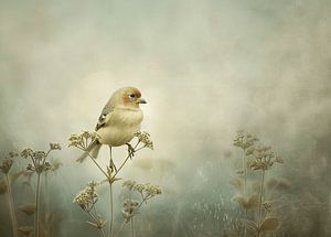 Pastellfarbene Serenade - Eine malerische Begegnung mit einem Vogel in der Natur