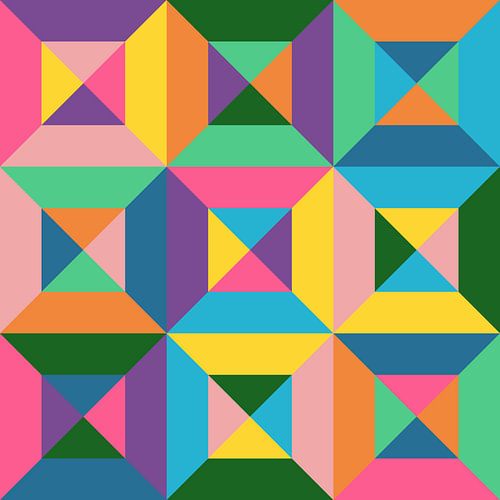Geometric square of triangles with abstract composition in soft colors