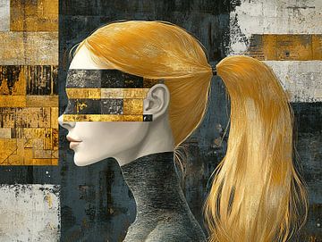 Goldene Frau | Frau mit goldenem Haar und Maske von Kunst Laune
