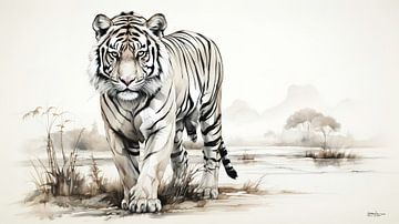 pentekening van een tijger van Gelissen Artworks