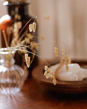 Nature morte aux bougies et aux herbes dans des tons chauds