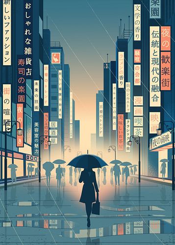 Regenachtige straat in Shinjuku, Tokio, Japan