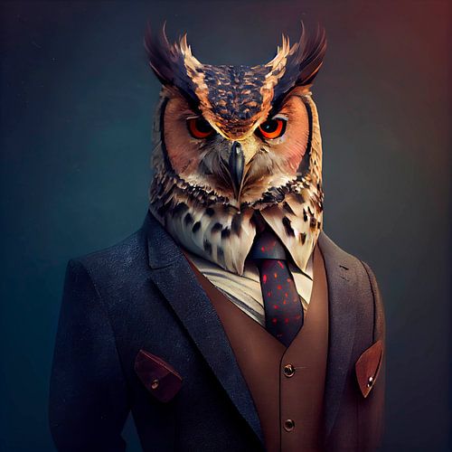 Stately portrait of an Owl in a fancy suit