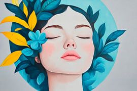 Frau mit Blumenkranz – Farbenfroh und Stilvoll von Poster Art Shop