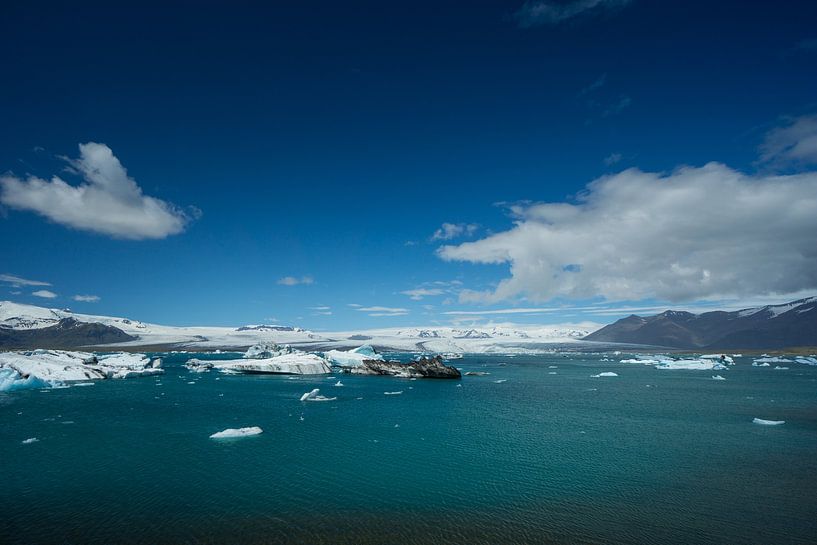 Iceland - Clear turquoise water of glacial lake from above, aerial by adventure-photos