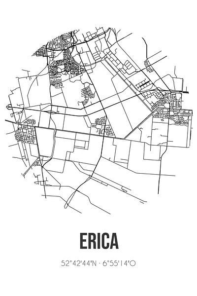 Erica (Drenthe) | Landkaart | Zwart-wit van Stad & Wand