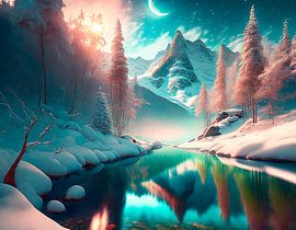 Winterlandschap met waterval