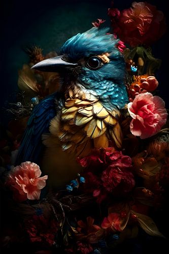 Oiseau parmi des fleurs colorées