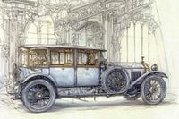 Gedetailleerde tekening van een oldtimer 