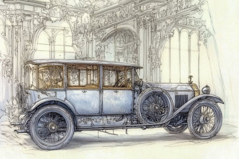 Detaillierte Zeichnung eines Oldtimers  von Peter Pen Zeichnungen und Gemälde