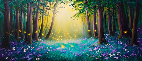Magisch bos met lichtgevende wezens