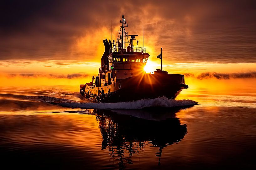 Tug at dawn by Peet de Rouw