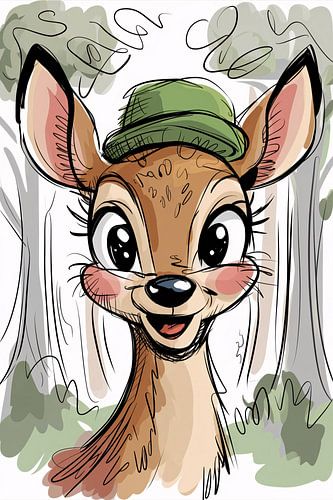 Mignon cerf avec chapeau vert