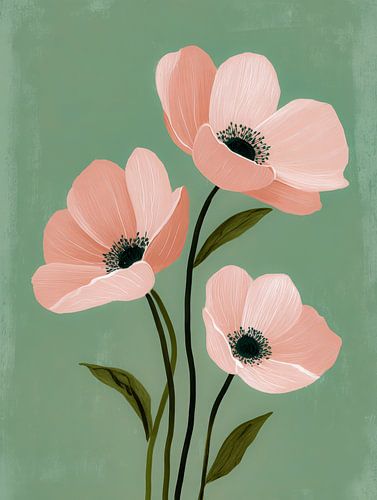 Drie Bloemen in Zachte Harmonie