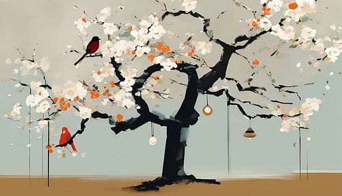 Een wensboom landschap japandi stijl.