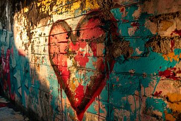 Graffiti - Street art - een hart van hoop van BowiScapes