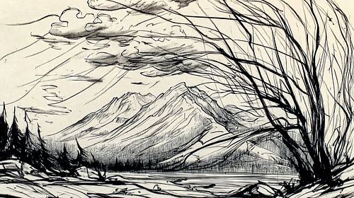 Paysage de lac de montagne avec vent