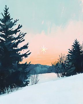 Pink Sunset Snow by Wonderful Art