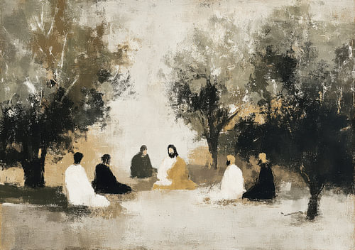 Jesus and his disciples in the olive grove – an abstract scene